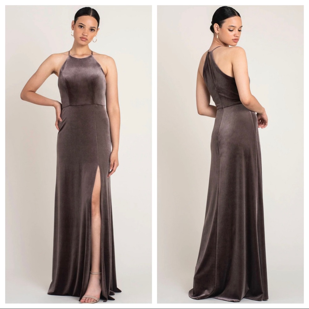 Jenny Yoo Size 4 Bridesmaid Wedding Plum Brown Dominique Velvet Slit Gown Dress